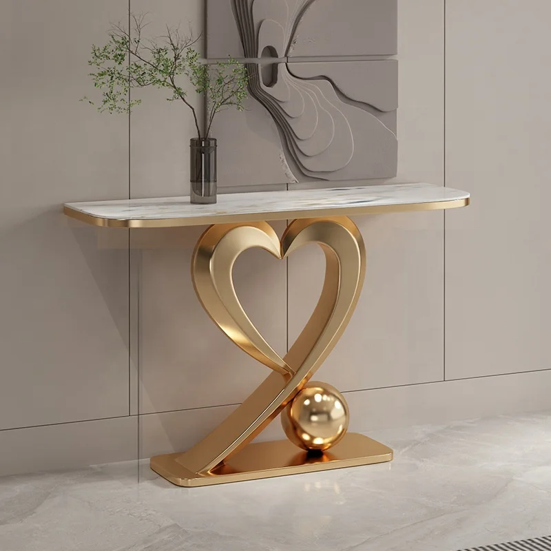 Luxury console table hallway furniture Entry way side table with gold stainless steel frame marble top