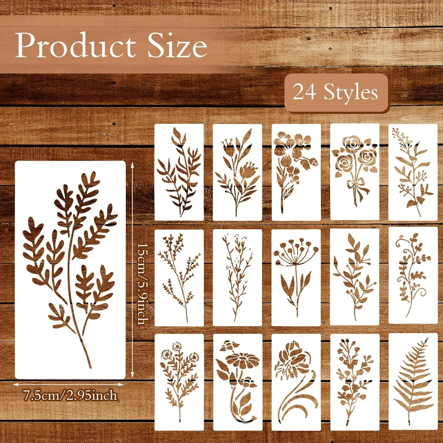 24Pcs Wildflower Stencils for Painting, Leaf Stencils for Flower Leaf Crafts, Herb Plant Painting Stencils for Art Wood Wall