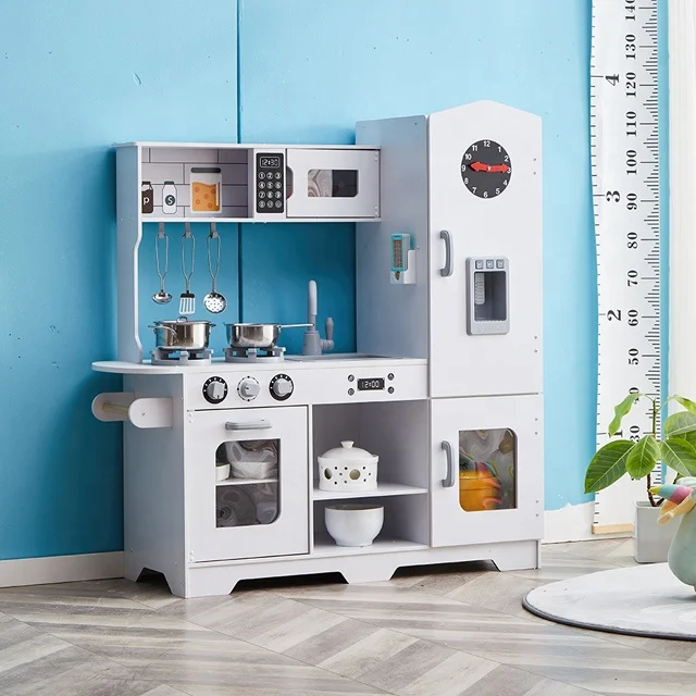 Kids Kitchen Set Toy Wooden Play Pretend Toys Simulation Cooking Game Educational Role Play Set Toy Wooden Kitchen