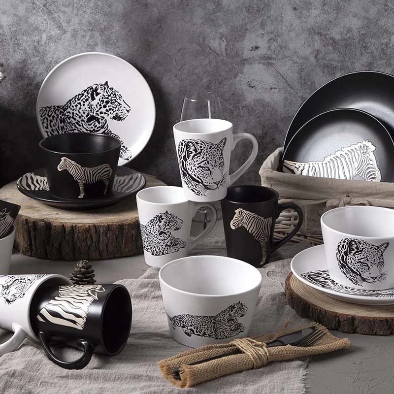  New animal Zebra Leopard Tiger pattern series dinnerware set home dining room ceramic tableware Plates Bowls