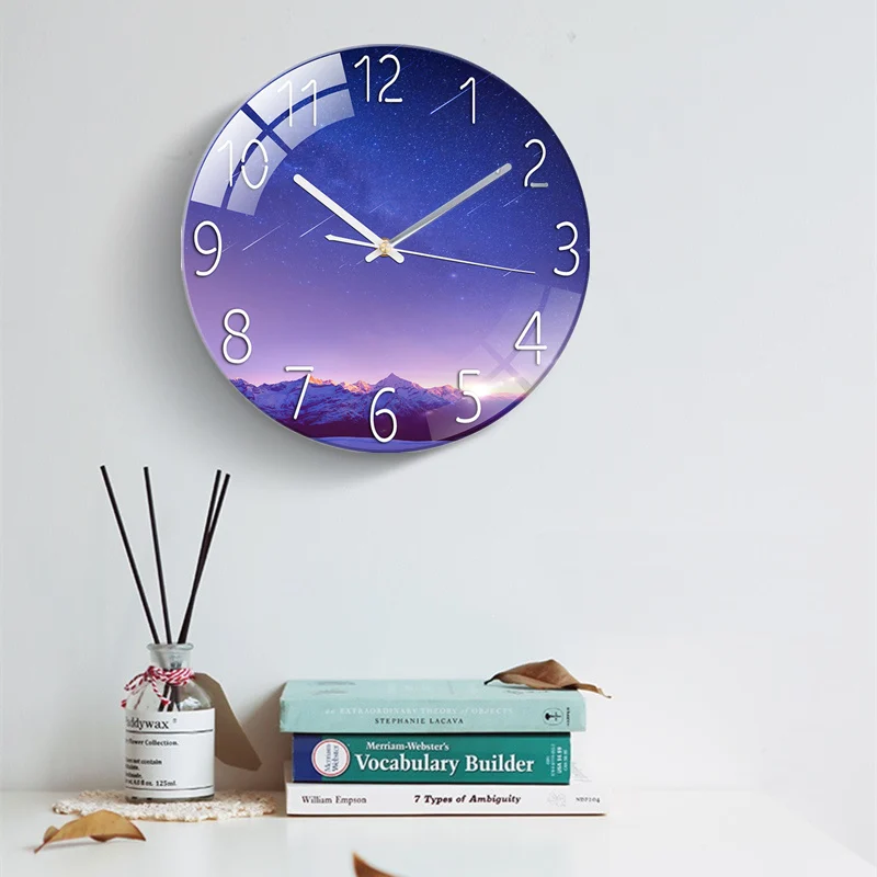 Glass Wall Clock Modern Design Landscape Light Luxury Colorful Art Reloj Pared Decorativo Clocks Living Room Bedroom Home Decor