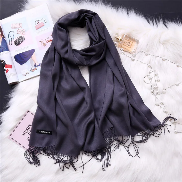 Cashmere Scarves Women Solid Color Long Scarf Tassel Casual Lady Winter Female Shawl Scarf