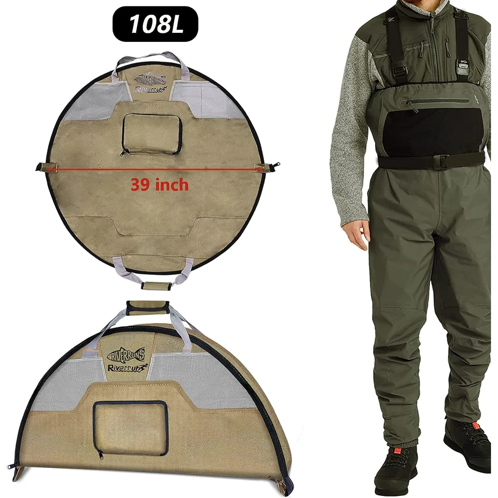 Fishing Hunting Wader Bag with Vented Mesh, Foldable Waders Boots Bag, Changing Pad & Bag for Fishing, Hiking(B01)