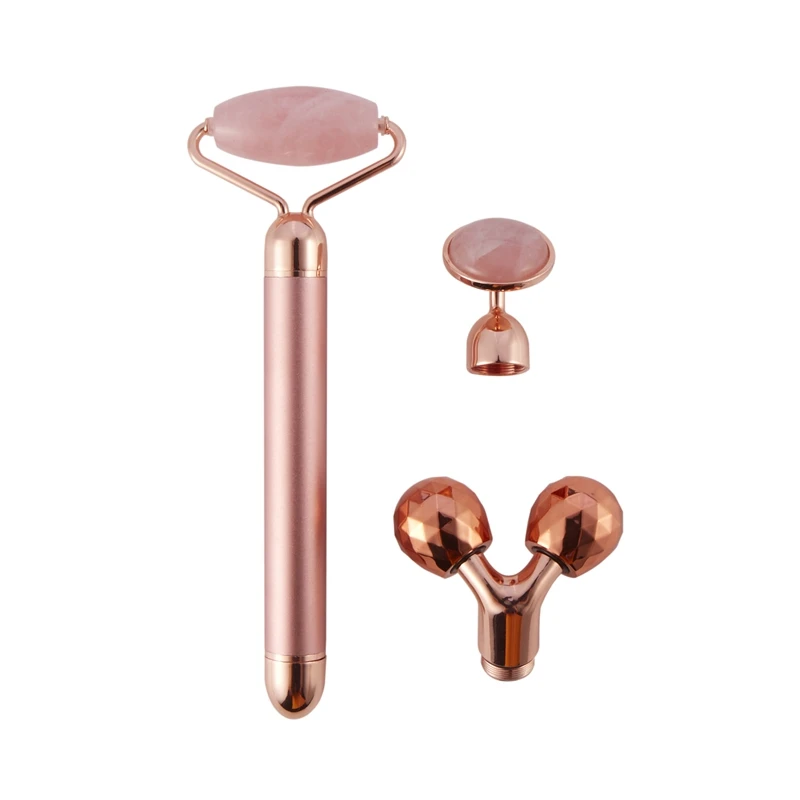 3 in 1 Electric Jade Roller Vibrating Facial Roller Rose Pink Quartz Skin Tightening Best Jade Roller