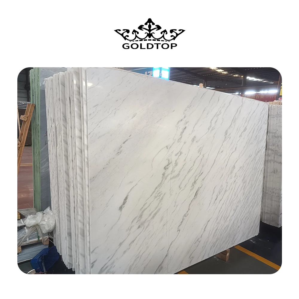GOLDTOP polished white marble slabs chinese white crystal marble big slab white and gold marble tiles with black veins