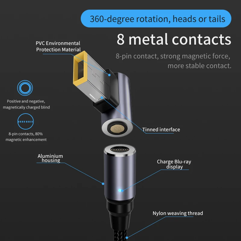 100 вт универсальное зарядное устройство для ноутбука с USB C PD на 8 контактов постоянного тока, магнитный кабель, шнур питания, адаптер для ноутбука Dell HP Asus Lenovo, кабель питания