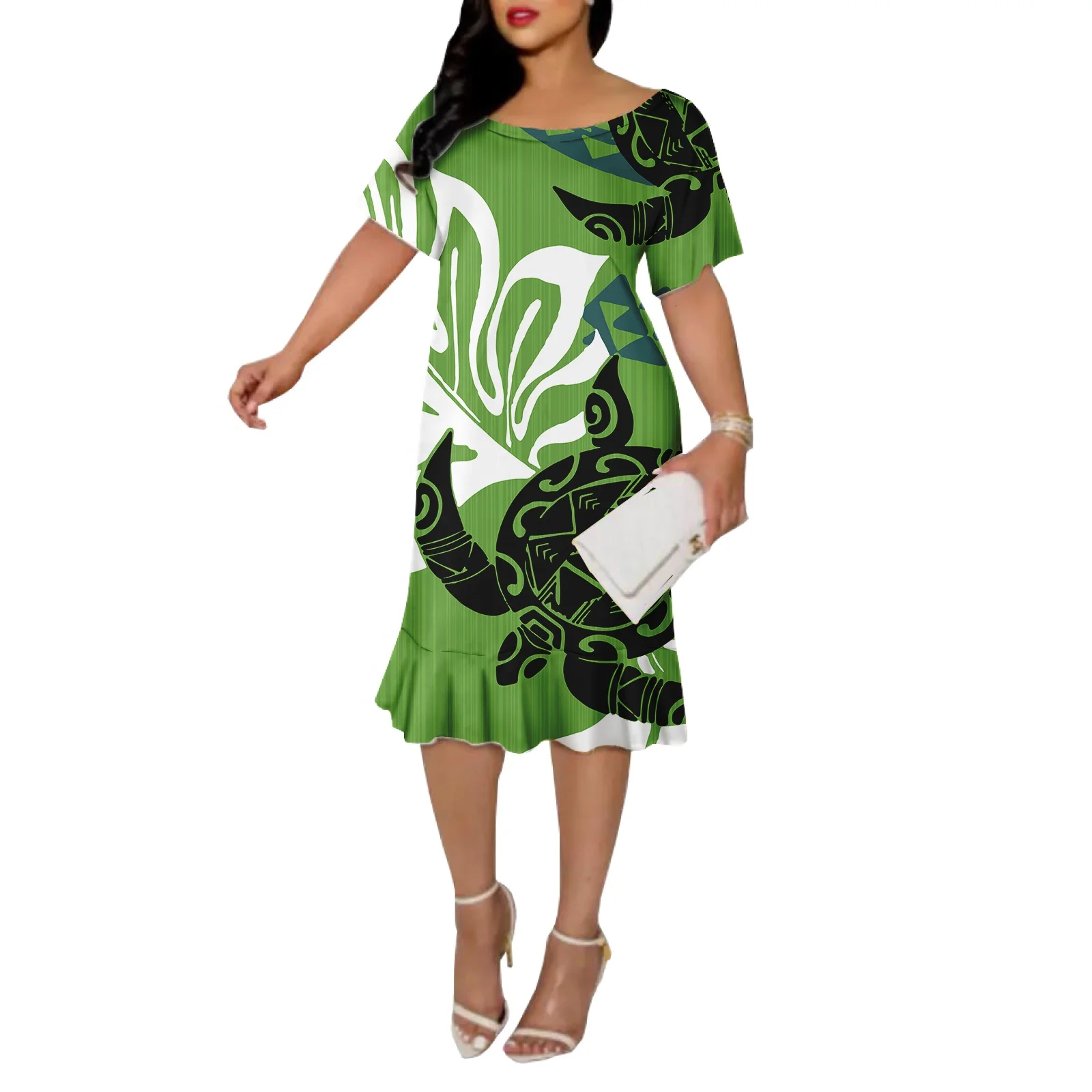 Hot Selling Sea Turtles Pattern Green Short Sleeve Summer Beach Mermaid Dress Casual Hawaiian New Bodycon Sexy Samoan Dress