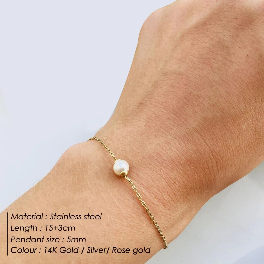 Multi-layered 14K Gold Shell Pearl Chain Thin Lip Chain Bracelets 316L Stainless Steel Jewelry Women Hands Jewel