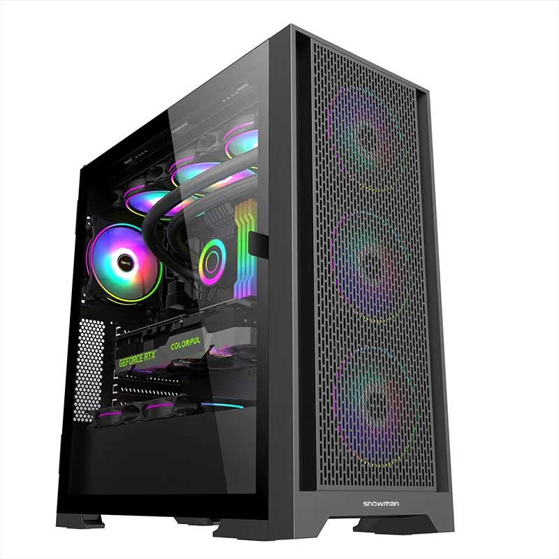 SNOWMAN New Arrival Top Tower PC Gaming Case Tempered Glass Side Panel Cable Management 360mm Radiator Support Black Case