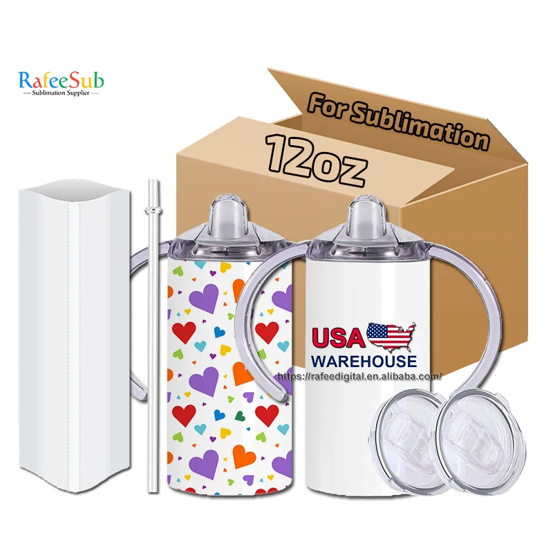 USA Warehouse Wholesale Bulk 12oz 12 oz Stainless Steel Seamless Insulated Kids Blank Sublimation Sippy Cup Tumbler with Straw