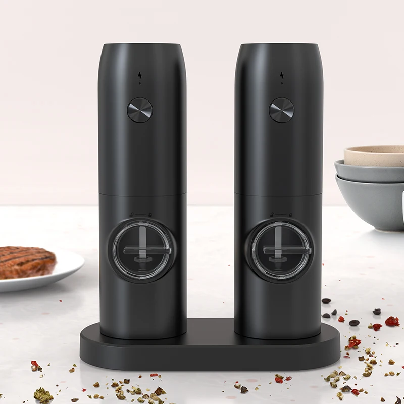 2pcs Salt and Pepper Mill USB Rechargeable Base Electric Gravity Salt Pepper Grinder Set for Kitchen Use