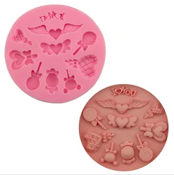 Factory Price Wings Love heart silicone Lollipop Cake Mold DIY Silicone Fondant Chocolate Baking Tool