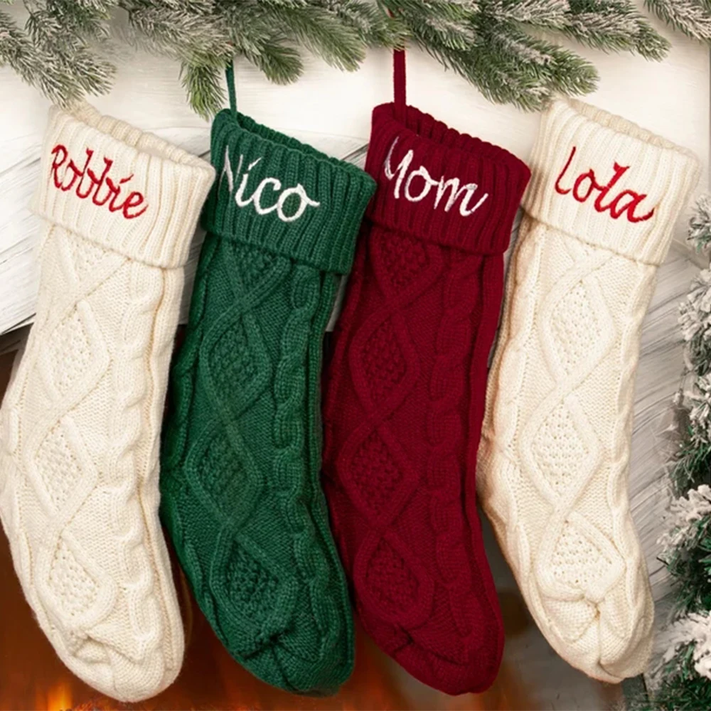 Personalized Embroidered Gifts Knitted Monogram Family Colorful Socks Knit Christmas Stockings