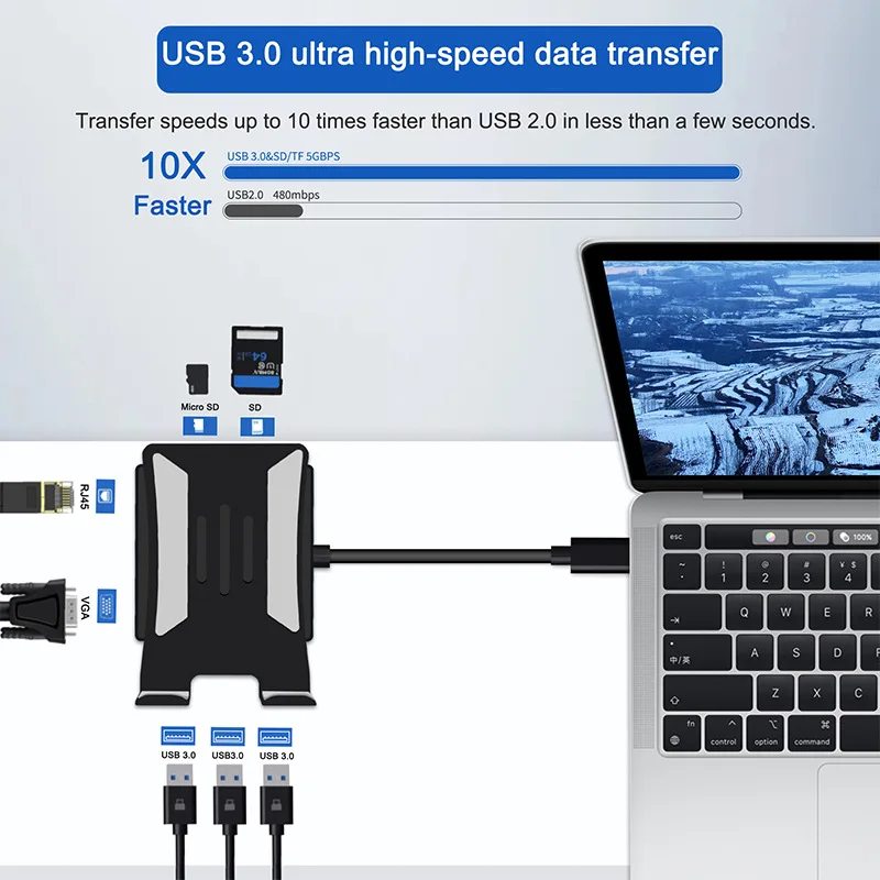 10 в 1 док-станция USB C подставка для планшета с концентратором 4K HD-Mi USB3.0 гигабитный Ethernet PD 100 Вт