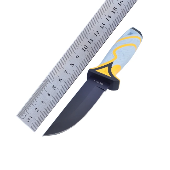 Tactical hunting camping plastic rubber handle black stainless blade knife
