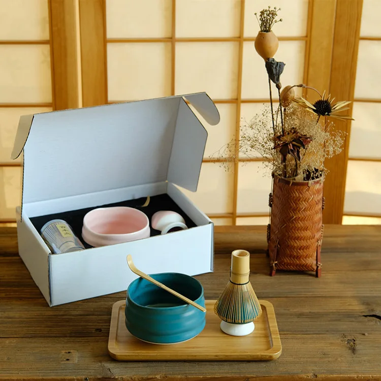 Customized Ceremonial Pink Tea whisk Matcha Set White Matcha Set Box