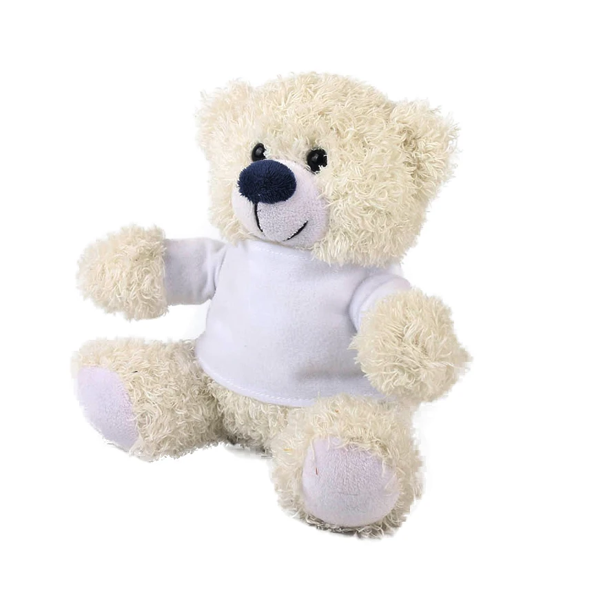 Small cute white teddy bear plush toy with white T-shirt