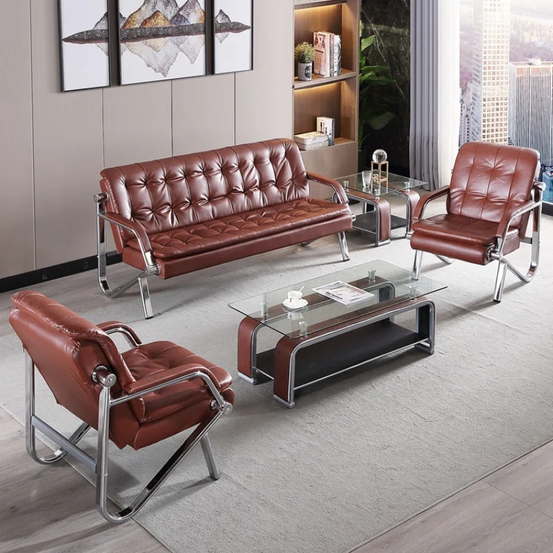 Simple office sofa coffee table combination set leather three business meeting reception minimalist office sofa