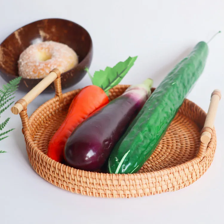  Поднос из натурального ротанга с ручками плетеная круглая корзина для фруктов хлеба корзины