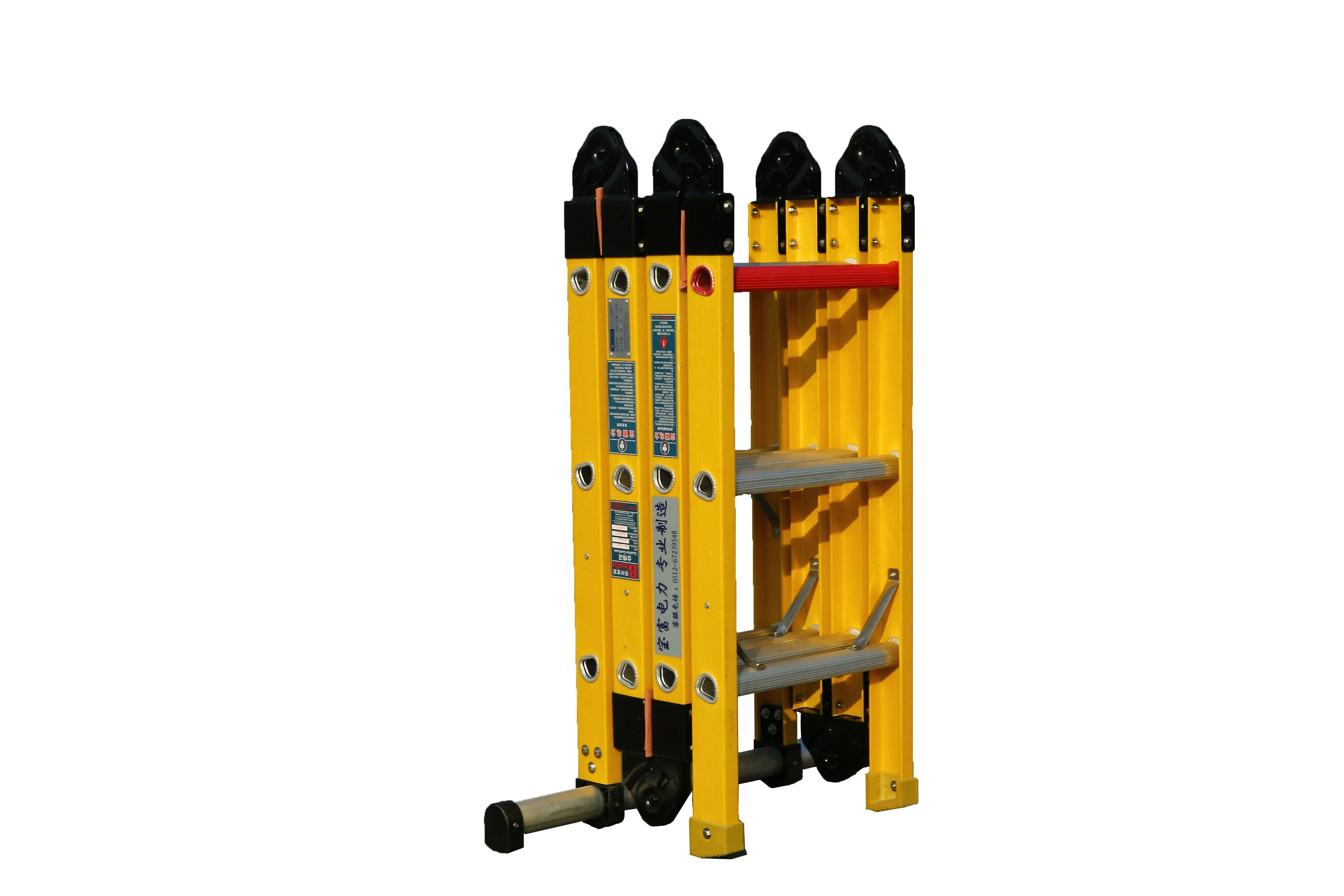 
factory direct Yellow 35kv Fiberglass Multi-Purpose Folding ladder 4*3 step 