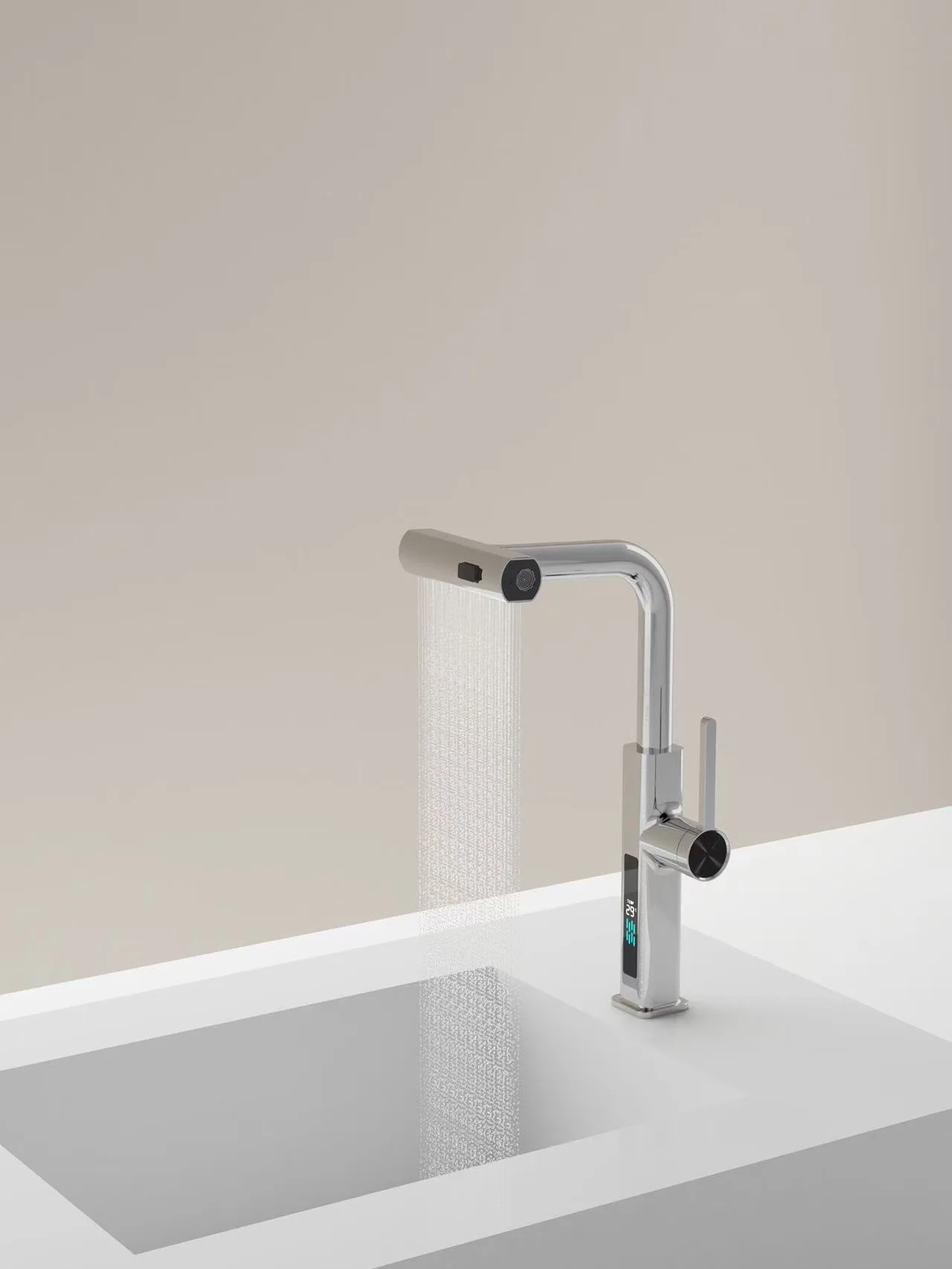 New All copper high-end kitchen waterfall digital display pull faucet