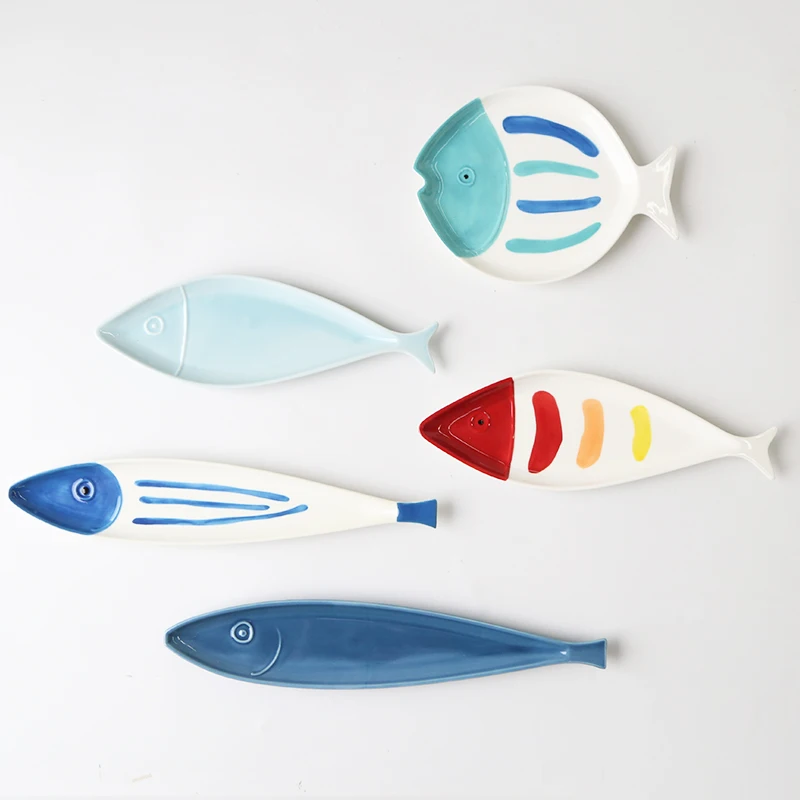 Wholesale fish shape decoration home restaurant flat plates food serving dishes set dinnerware ceramic plates