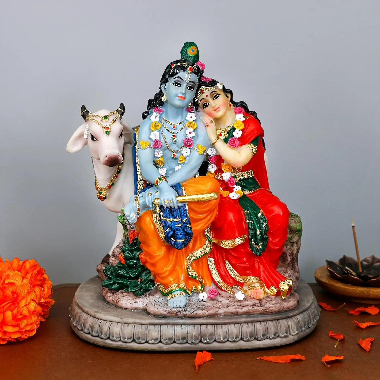 Finely Detailed Brass Radha Krishna Statue Handcrafted for Spiritual Home Decor Gift for Religious Festivals or Special Occasion
