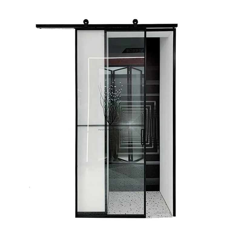 Aluminum frame tempered glass sliding door indoor bathroom bedroom hidden barn door