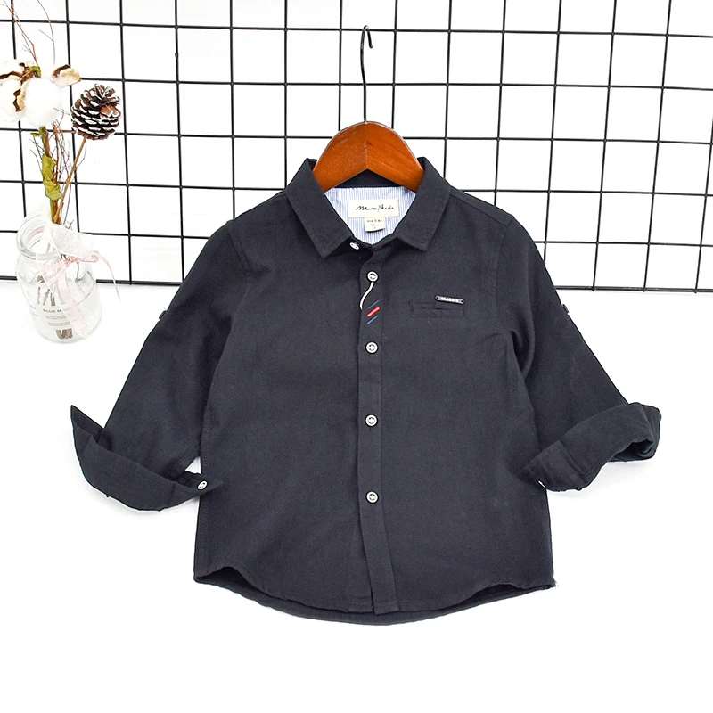 Soft Cotton Lapel Boy Formal Stand Collar Children Plain White Button Down Solid Long Shirt Child Ong Sleeve Shirt for 1 to 6