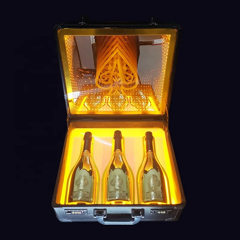 high-grade LED Ace of Spades 3 bottles champagne collection suitcase Box glowing wine bottle display holder VIPbottle carry case