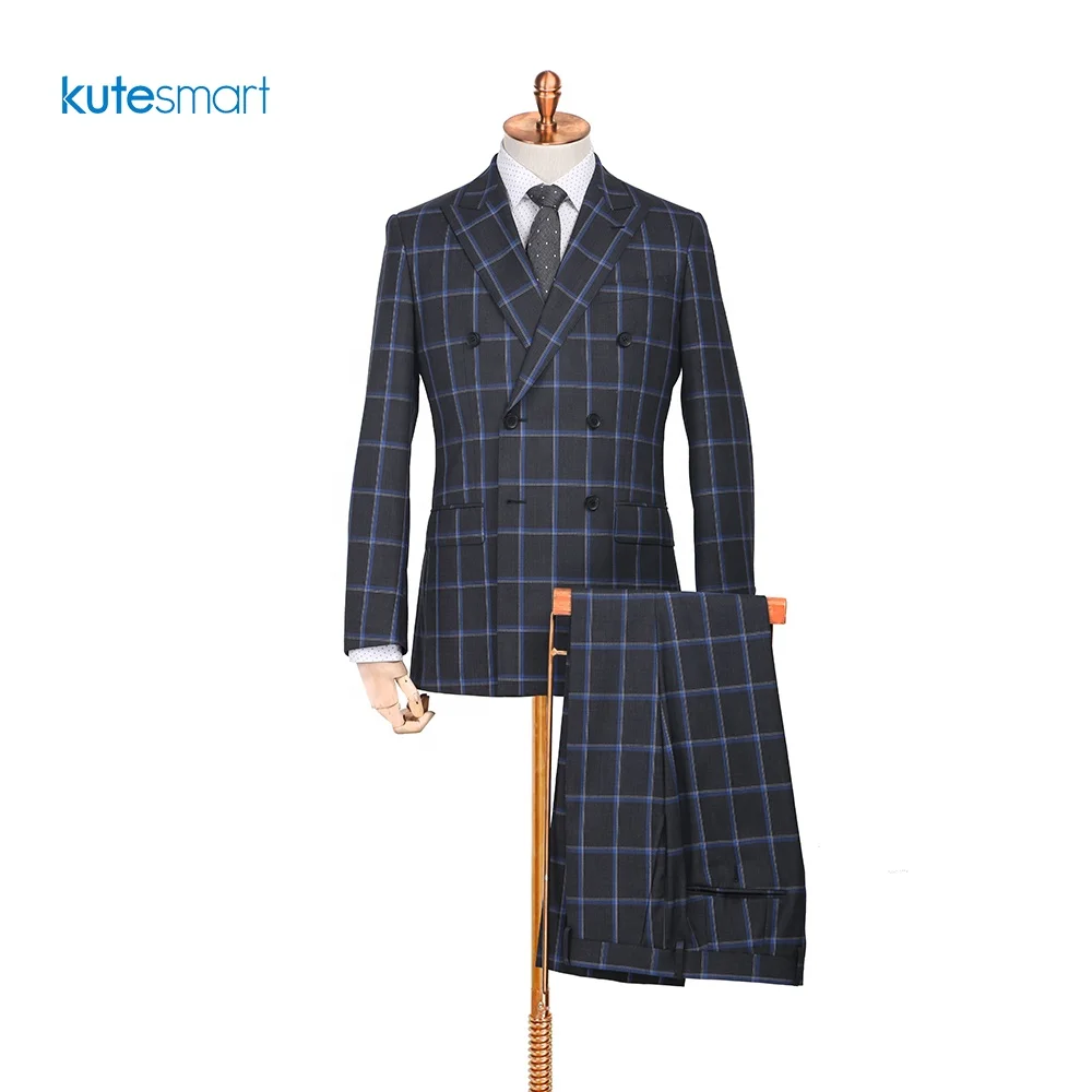Элегантный темно-синий Стильный деловой мужской костюм Kutesmart из шерстяной ткани
