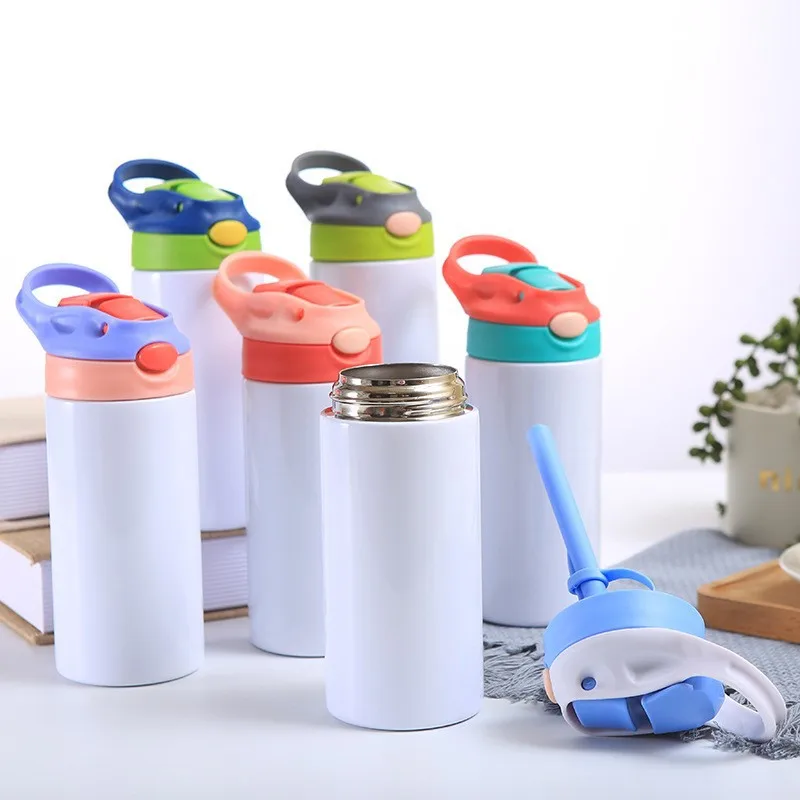 12oz 350ml Sublimation Blanks Kids Cup Stainless Steel Flip Top Straight Water Bottle Kids Sublimation Tumbler