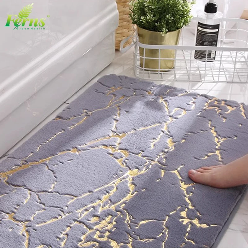 Cheap Wholesale Luxury Golden Foiled Rabbit Fur Fluffy shower mat Non-slip Absorbent Bath Mat