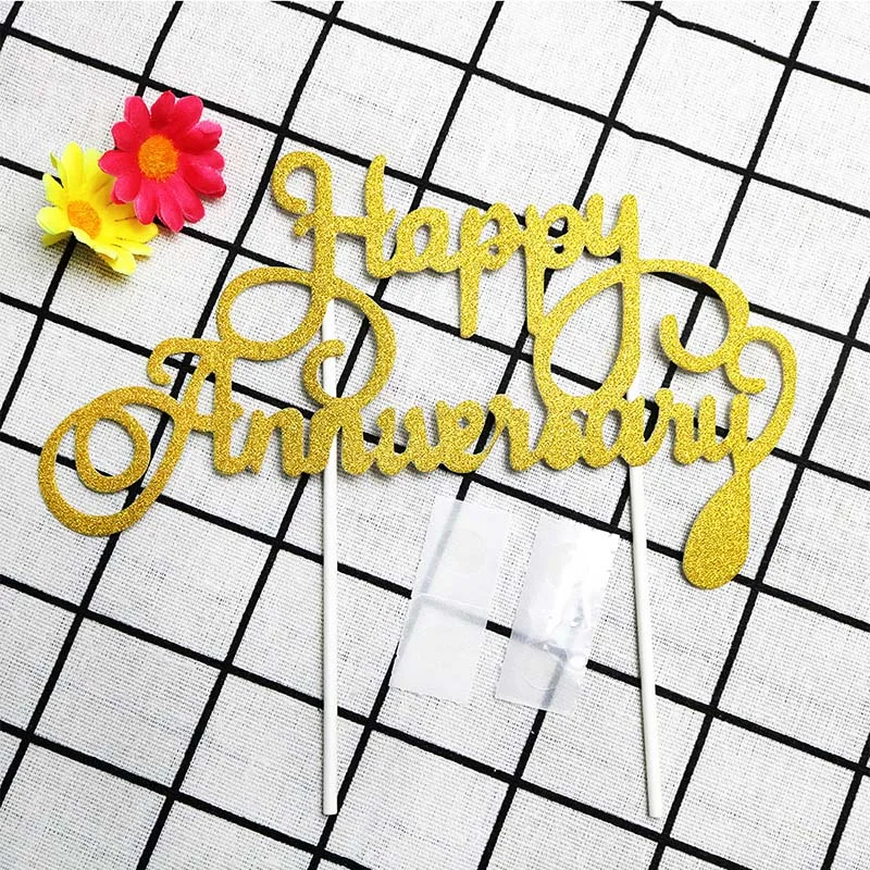 
Cake Flags Happy Anniversary Cake Topper Glitter Paperboard Wedding Engagement Party Cake Baking Decor Supplies DIY Customised 