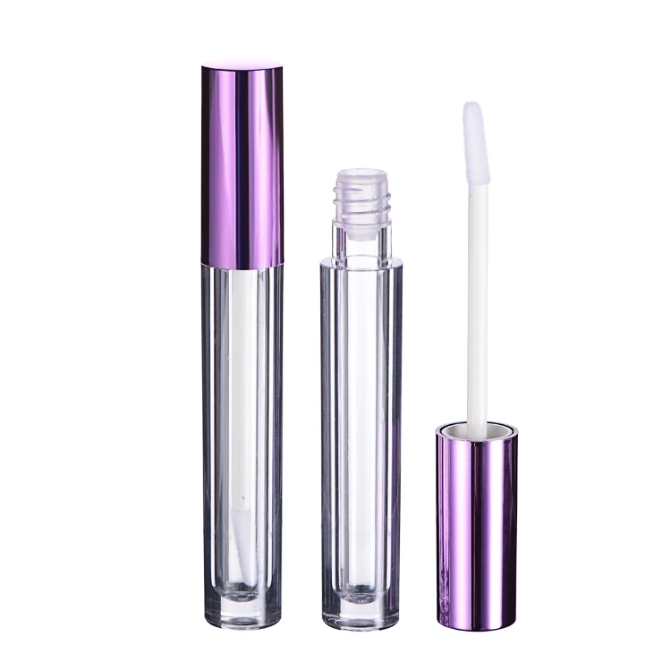 3ml Thick wall lip gloss tube cylinder shaped lipgloss container with metallic purple color applicator empty lipstick tube
