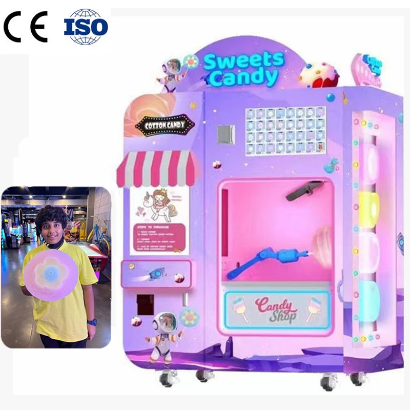 2024 New Style Cotton Candy Commercial Vending Machine Green Automatic Self Serve Cotton Candy Vending Machine American