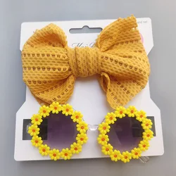Wholesale New Kids Summer Sunglasses Flower Eyeglass With Headbands Set Kid Daisy Flower Eyeglasses Nylon Headbands Bows Gifts