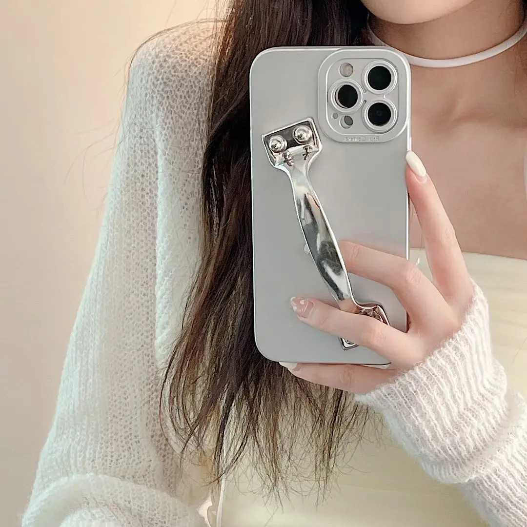 Creative personality design metal silver door handle phone case for iphone14 13 12 11 Pro Max