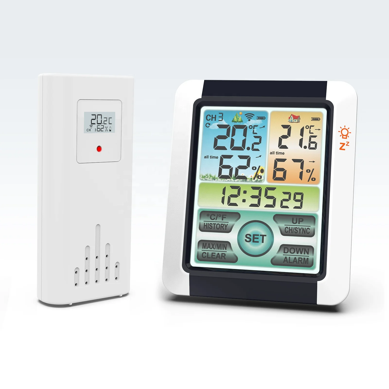 Indoor Outdoor Thermometer Wireless Digital Hygrometer Thermostat Temperature & Humidity Monitor with Touchscreen LCD Backlight