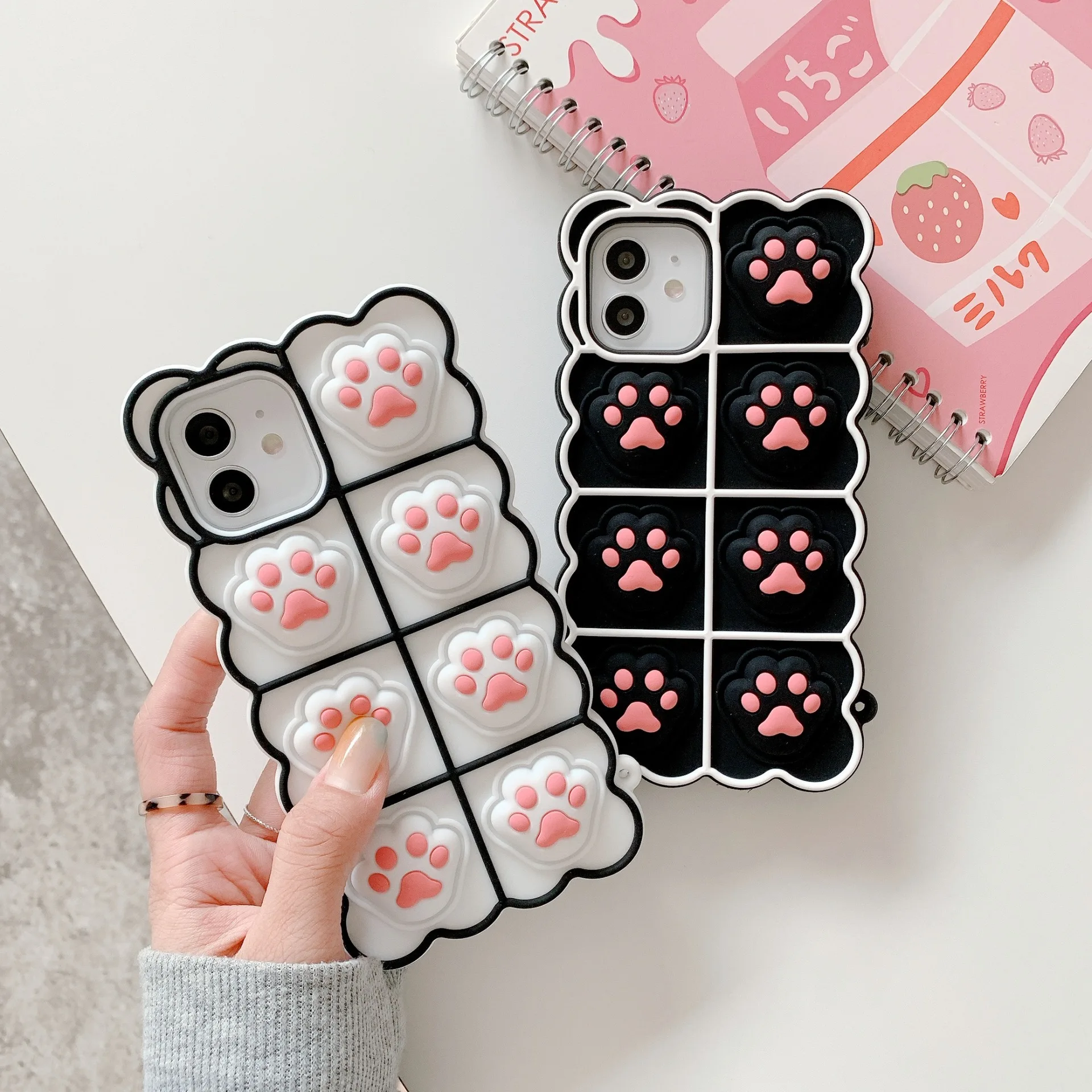 Custom Stress Reliver Silicone Push Bubble Toy Smartphone Cover 3D Cat Bear Paw Claw Phone Case for iPhone 11 12 13 14 pro max