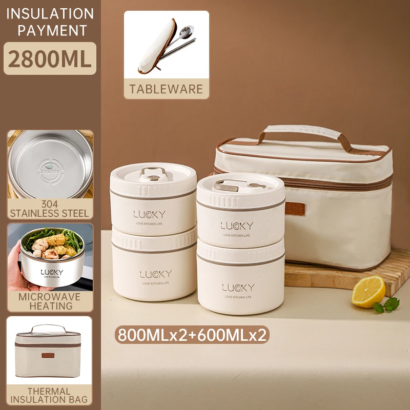 bento heating lunch box 304 stainless steel thermal plastic Modern Office Workers Food Container Multi-layer Set with Cutlery