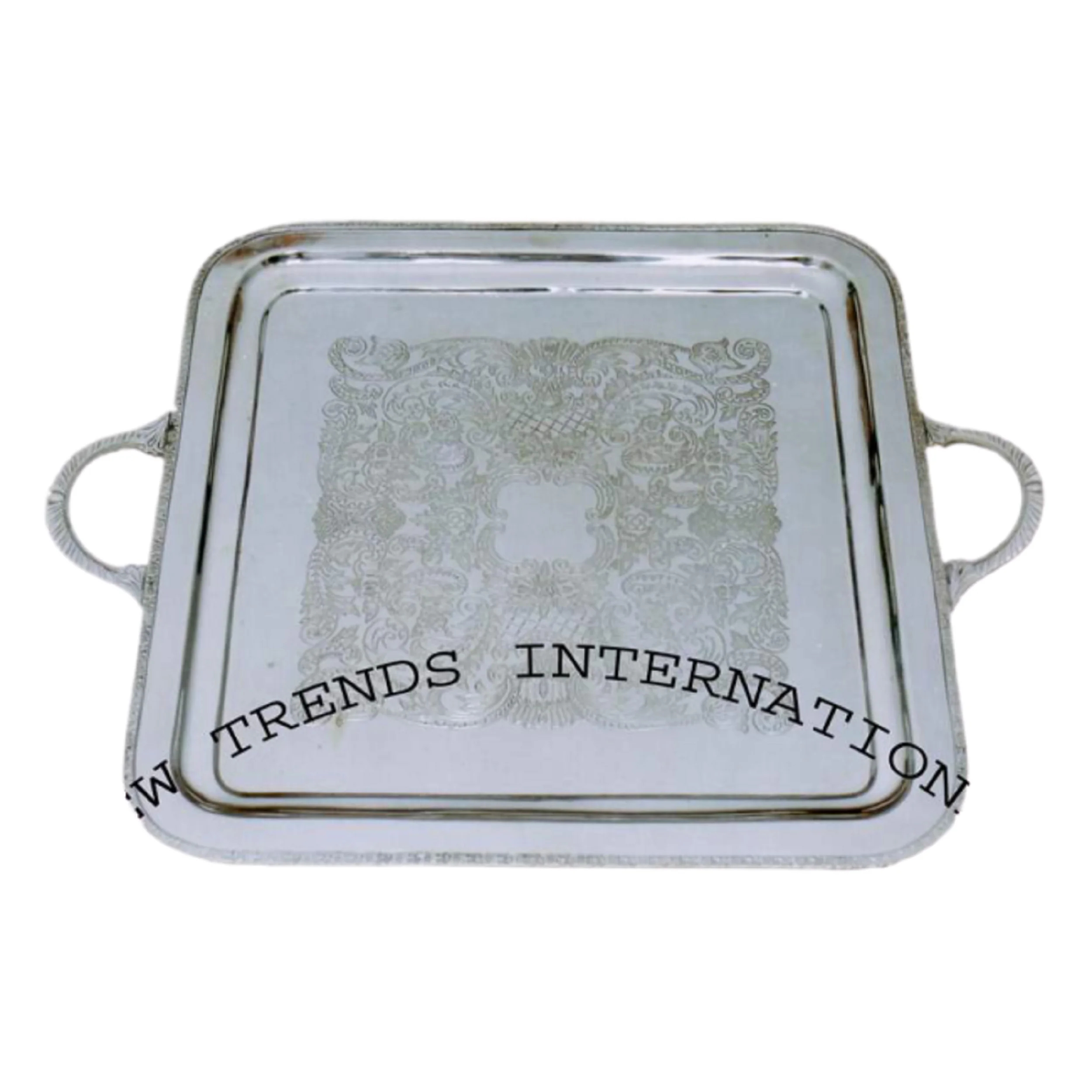 Античный художественный декор декоративный цветочный посеребренный латунный сервировочный поднос для настольного декора