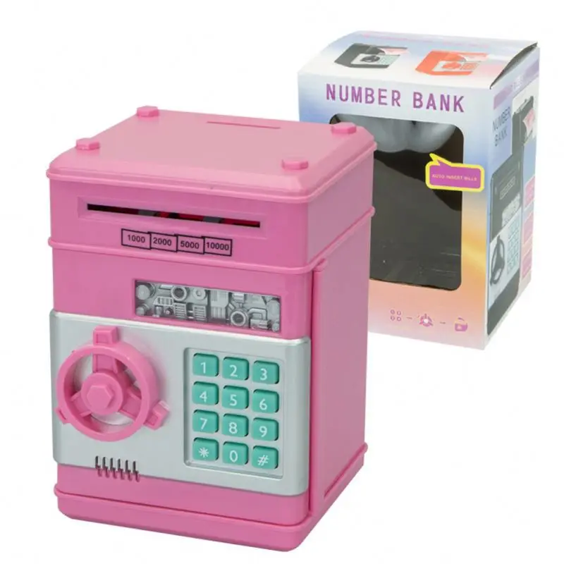 High Quality Plastic Pink, Money Box With Password Save Paper Money And Coin Mini Electric Atm Piggy Bank/