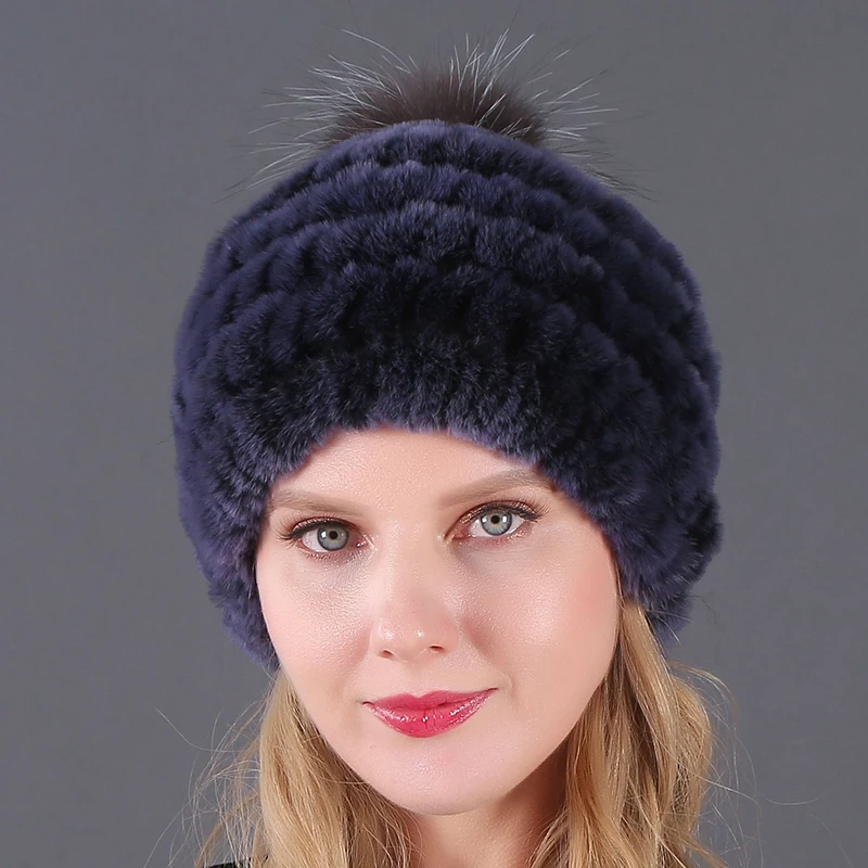 Good Quality Hats With Fur Balls Winter Fur Hat  For Women