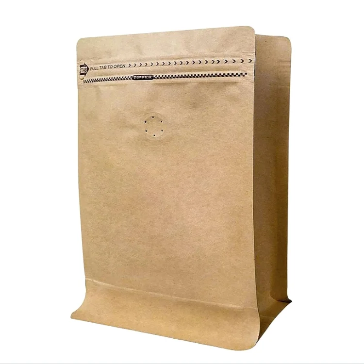 Custom printed flat bottom side gusset kraft paper coffee bean packing bag box pouches packaging with valve