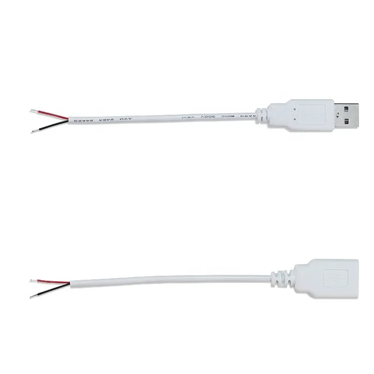 Custom 1m 2m 3m White USB A Male to Open End Tinned Wire Breakout Extension Cable