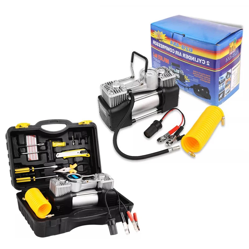 Heavy Duty Car Emergency Kit Double Cylinder Car Air Compressor Tire Pump Auto Air Inflator