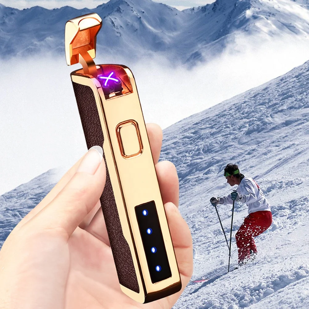 Novelty Leather Electric Lighter USB Rechargeable Lighter Cool Electronic Gadgets Technology Smart Windproof Plasma ARC Ignitor