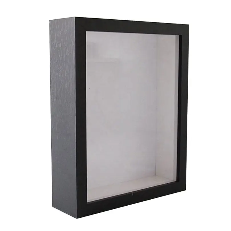 Custom All Black White Wood 3cm 5cm Depth 8x8 16x16 Inches A3 A4 Shadow Box Photo Frame With  Plexiglass