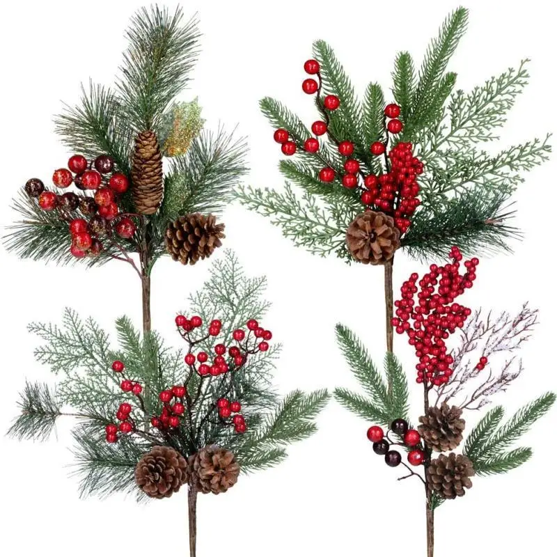 MACTING Artificial Red Berry Picks Branches Indoor with Pine Cones Christmas Decoration